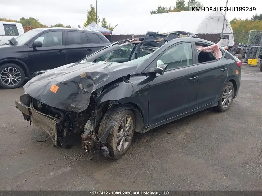 2017 HYUNDAI ELANTRA VIN KMHD84LF2HU189249 — фото 2
