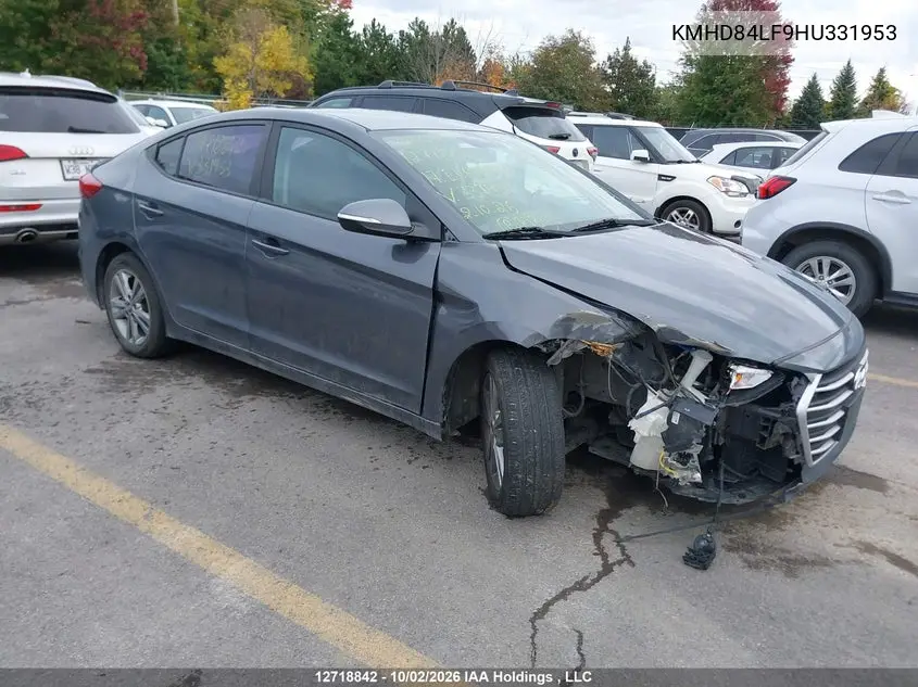 HYUNDAI ELANTRA 2017, VIN KMHD84LF9HU331953
