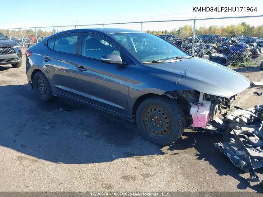 HYUNDAI ELANTRA 2017, VIN KMHD84LF2HU171964