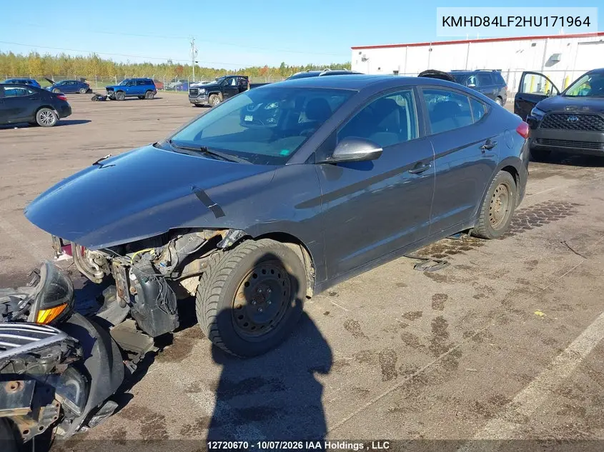 2017 HYUNDAI ELANTRA VIN KMHD84LF2HU171964 — фото 2