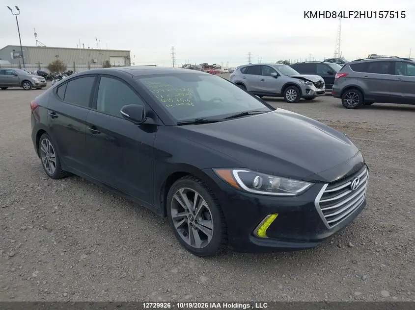 HYUNDAI ELANTRA 2017, VIN KMHD84LF2HU157515
