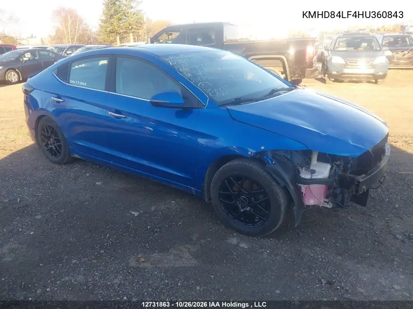 HYUNDAI ELANTRA 2017, VIN KMHD84LF4HU360843