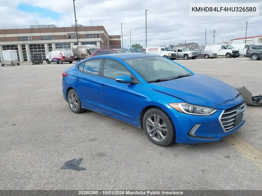 HYUNDAI ELANTRA 2017, VIN KMHD84LF4HU326580