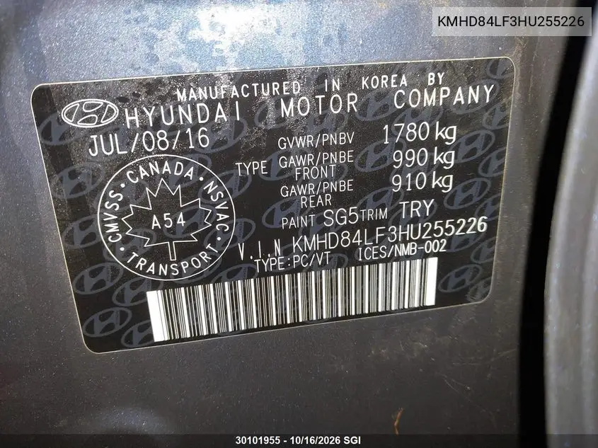 2017 HYUNDAI ELANTRA VIN KMHD84LF3HU255226 — фото 9