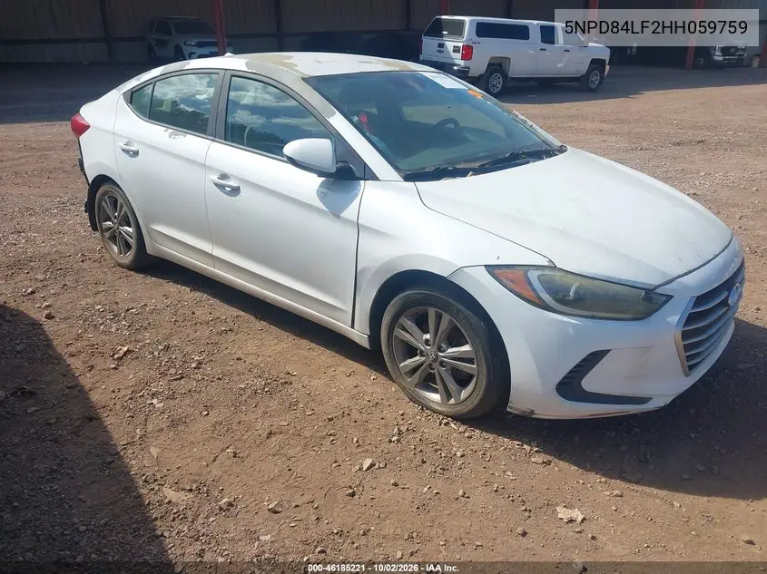HYUNDAI ELANTRA 2017, VIN 5NPD84LF2HH059759