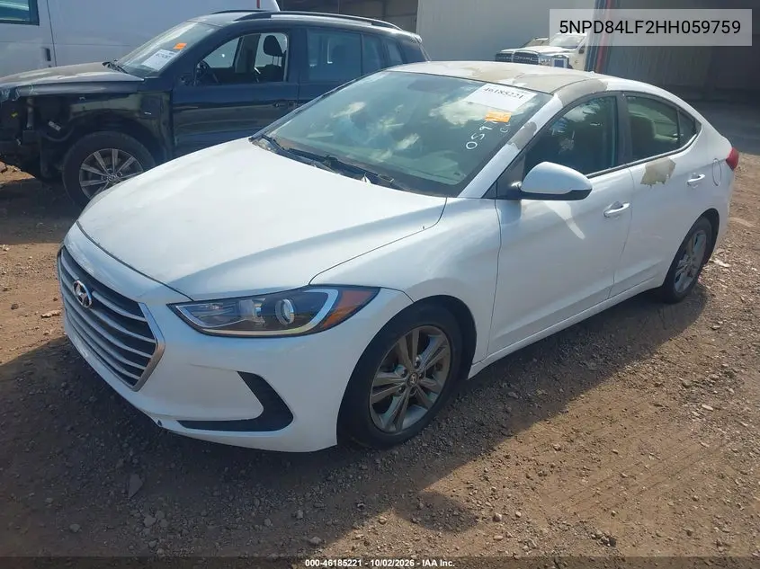 2017 HYUNDAI ELANTRA VIN 5NPD84LF2HH059759 — фото 2