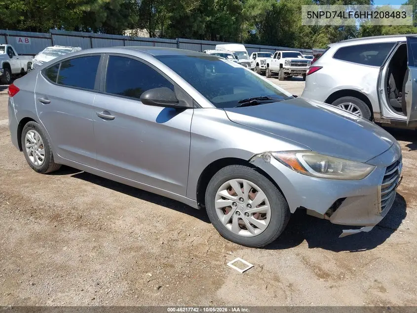 HYUNDAI ELANTRA 2017, VIN 5NPD74LF6HH208483
