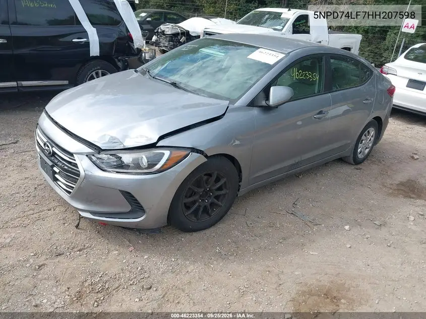 2017 HYUNDAI ELANTRA VIN 5NPD74LF7HH207598 — фото 2
