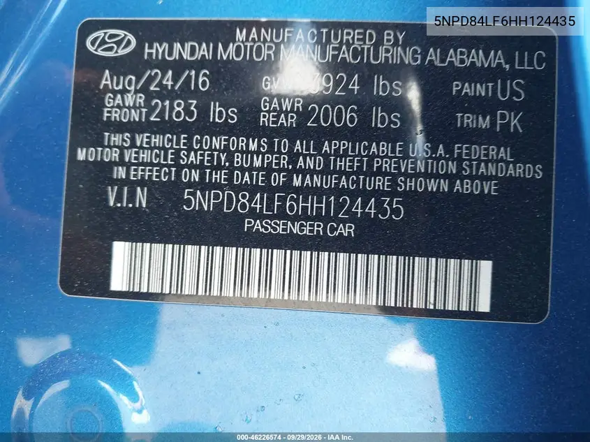 2017 HYUNDAI ELANTRA VIN 5NPD84LF6HH124435 — фото 9