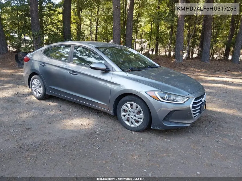 HYUNDAI ELANTRA 2017, VIN KMHD74LF6HU317253
