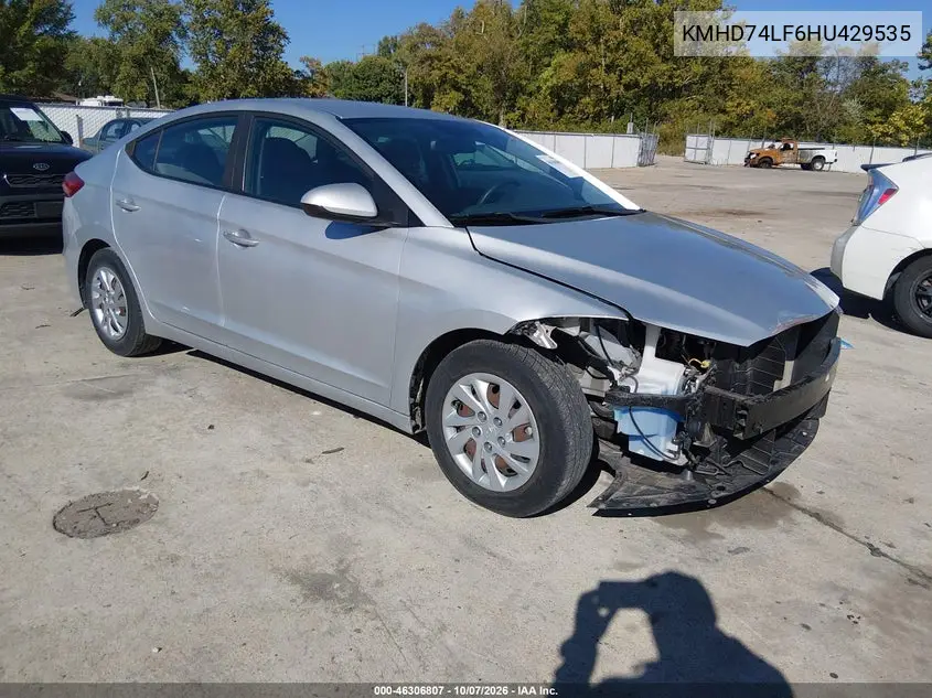 HYUNDAI ELANTRA 2017, VIN KMHD74LF6HU429535