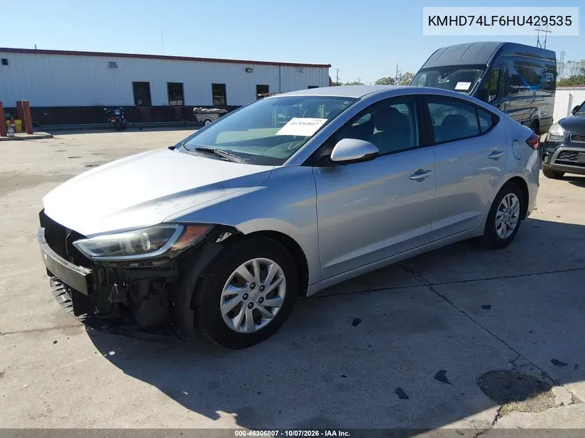 2017 HYUNDAI ELANTRA VIN KMHD74LF6HU429535 — фото 2