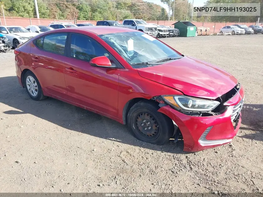 HYUNDAI ELANTRA 2017, VIN 5NPD74LF9HH193025