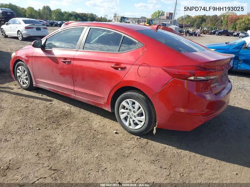 2017 HYUNDAI ELANTRA VIN 5NPD74LF9HH193025 — фото 3