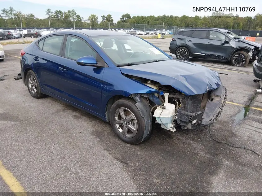 HYUNDAI ELANTRA 2017, VIN 5NPD94LA7HH110769