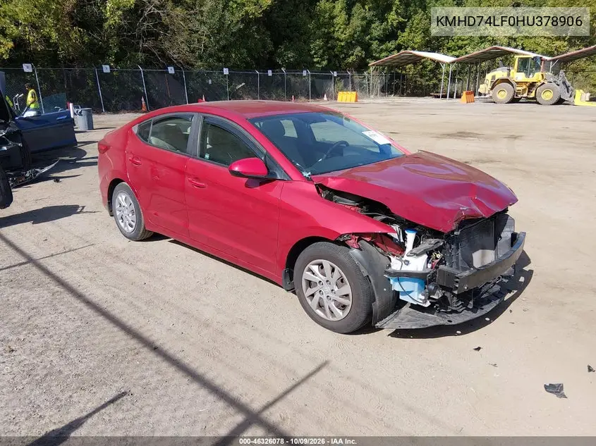 HYUNDAI ELANTRA 2017, VIN KMHD74LF0HU378906