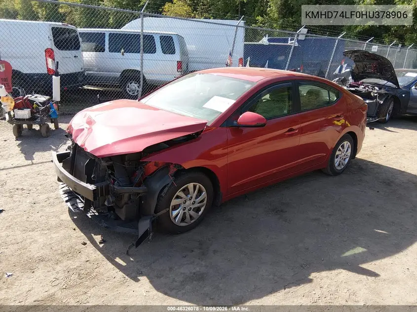 2017 HYUNDAI ELANTRA VIN KMHD74LF0HU378906 — фото 2