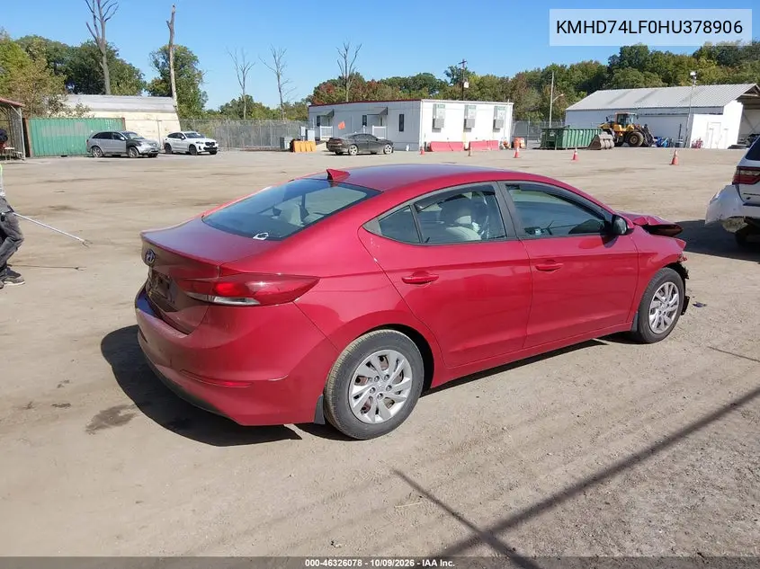 2017 HYUNDAI ELANTRA VIN KMHD74LF0HU378906 — фото 4