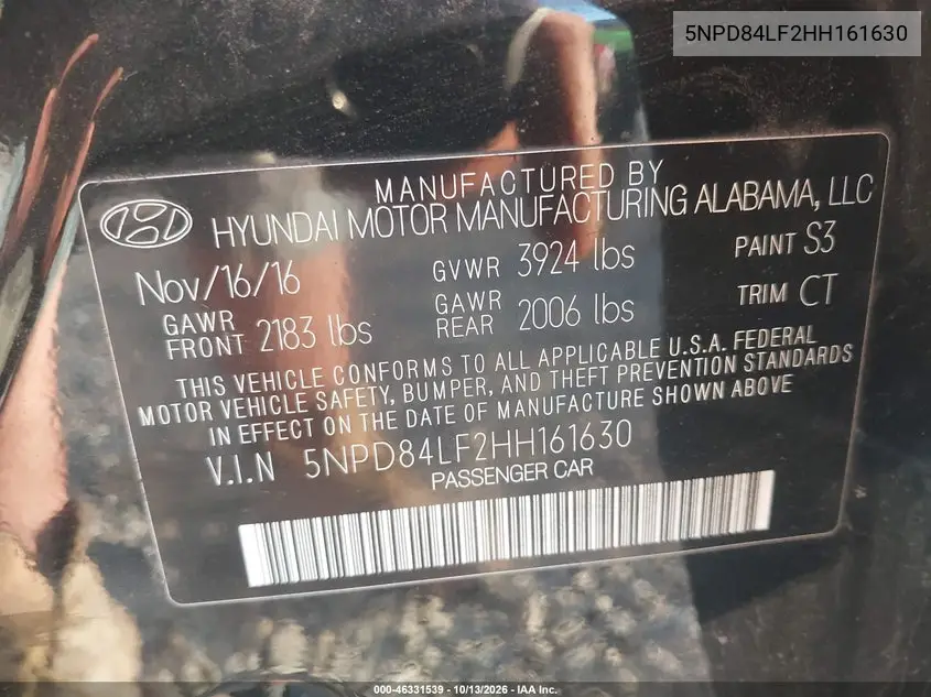 2017 HYUNDAI ELANTRA VIN 5NPD84LF2HH161630 — фото 9