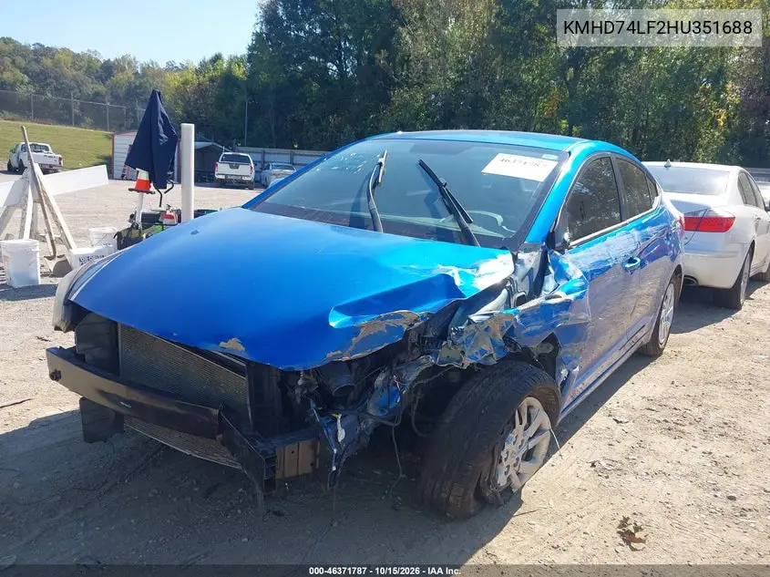 2017 HYUNDAI ELANTRA VIN KMHD74LF2HU351688 — фото 2