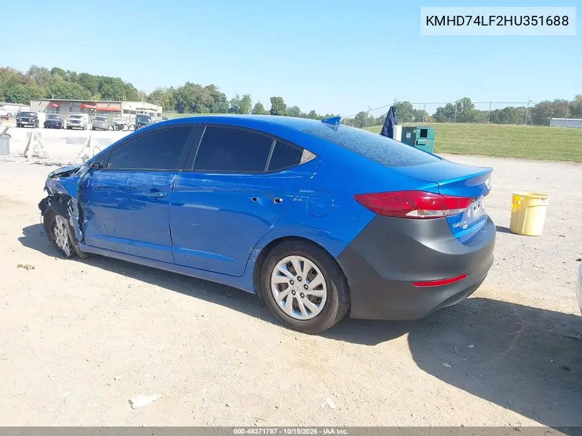 2017 HYUNDAI ELANTRA VIN KMHD74LF2HU351688 — фото 3