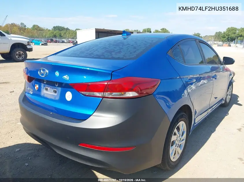 2017 HYUNDAI ELANTRA VIN KMHD74LF2HU351688 — фото 4