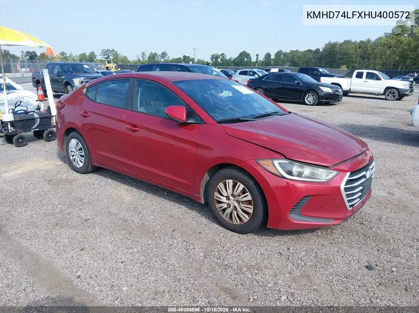 HYUNDAI ELANTRA 2017, VIN KMHD74LFXHU400572