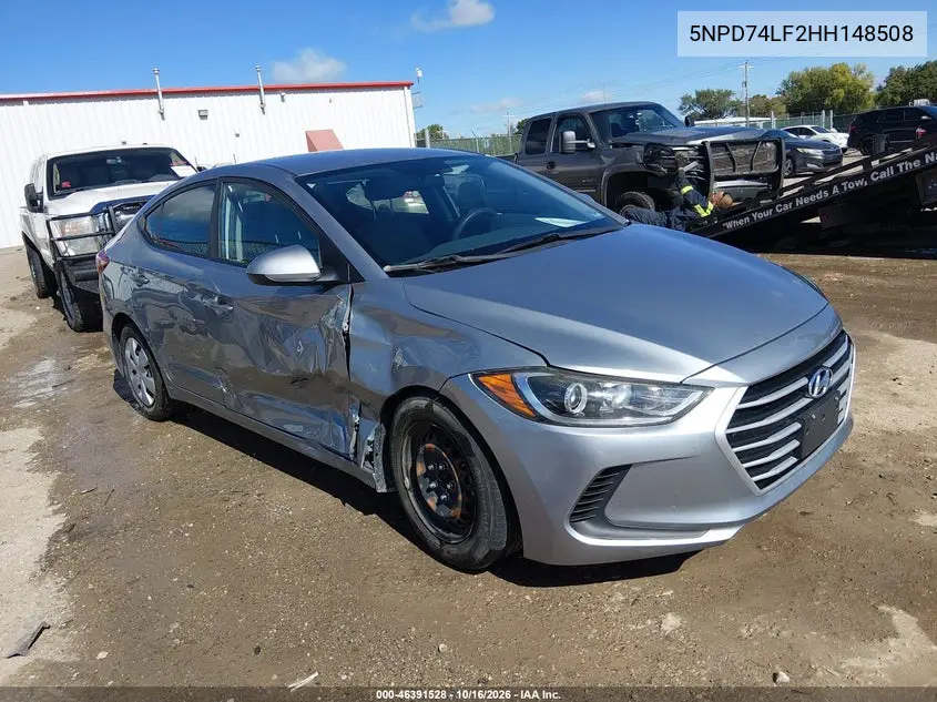 HYUNDAI ELANTRA 2017, VIN 5NPD74LF2HH148508