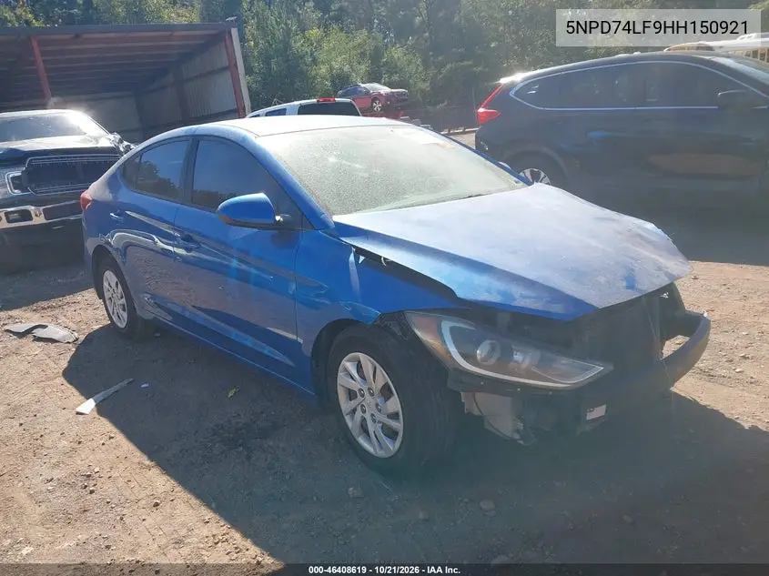 HYUNDAI ELANTRA 2017, VIN 5NPD74LF9HH150921