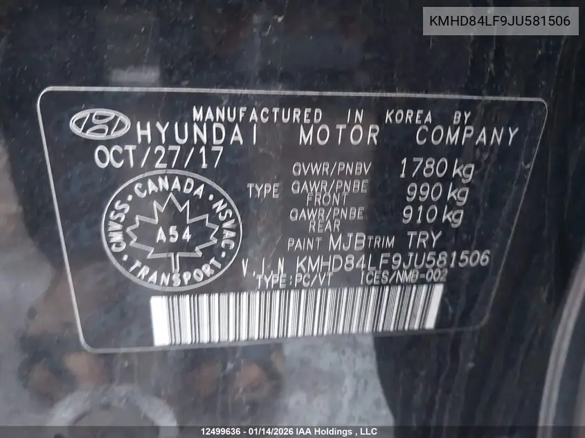 2018 HYUNDAI ELANTRA VIN KMHD84LF9JU581506 — фото 9