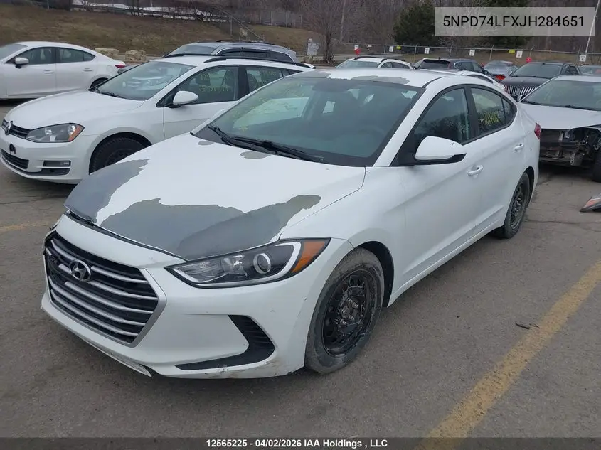 2018 HYUNDAI ELANTRA VIN 5NPD74LFXJH284651 — фото 2