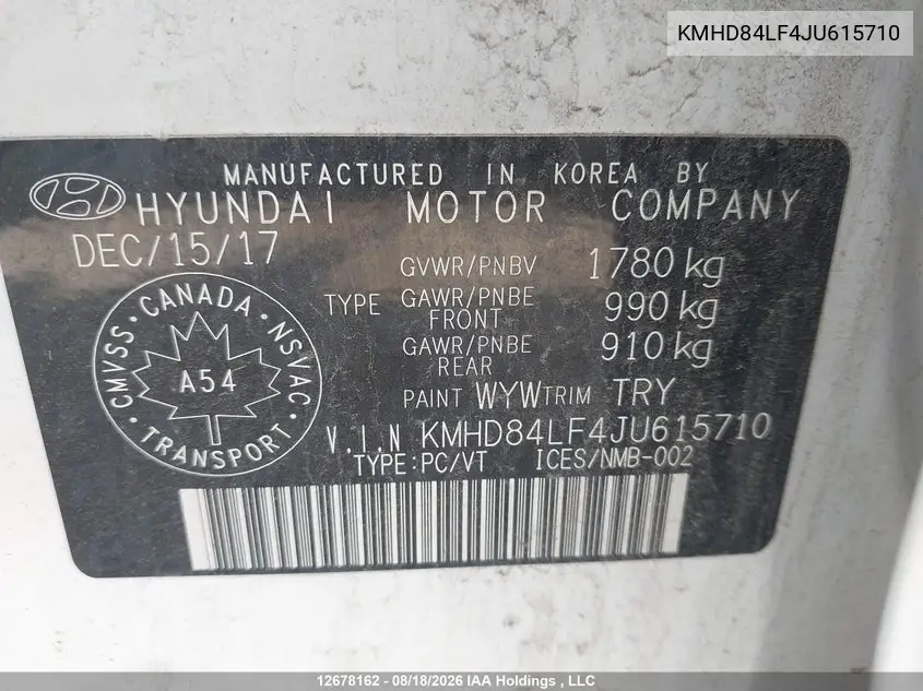 2018 HYUNDAI ELANTRA VIN KMHD84LF4JU615710 — фото 9