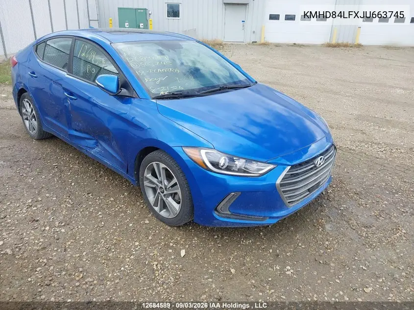 HYUNDAI ELANTRA 2018, VIN KMHD84LFXJU663745