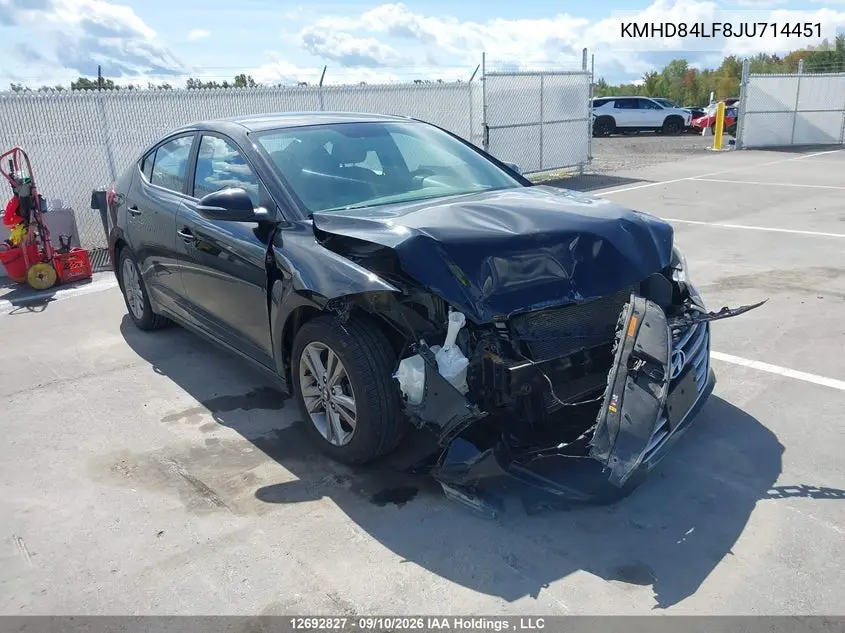 HYUNDAI ELANTRA 2018, VIN KMHD84LF8JU714451