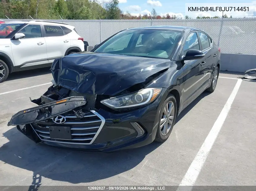 2018 HYUNDAI ELANTRA VIN KMHD84LF8JU714451 — фото 2
