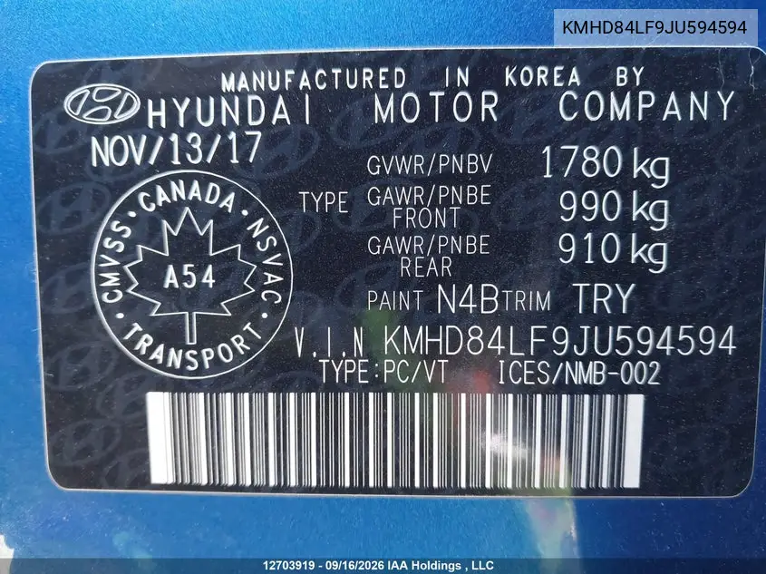 2018 HYUNDAI ELANTRA VIN KMHD84LF9JU594594 — фото 19