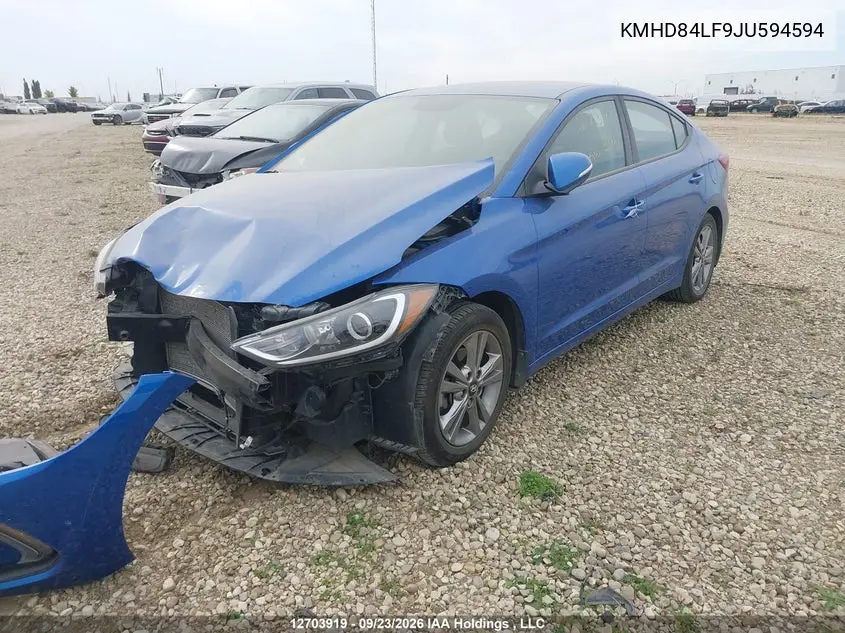 2018 HYUNDAI ELANTRA VIN KMHD84LF9JU594594 — фото 2