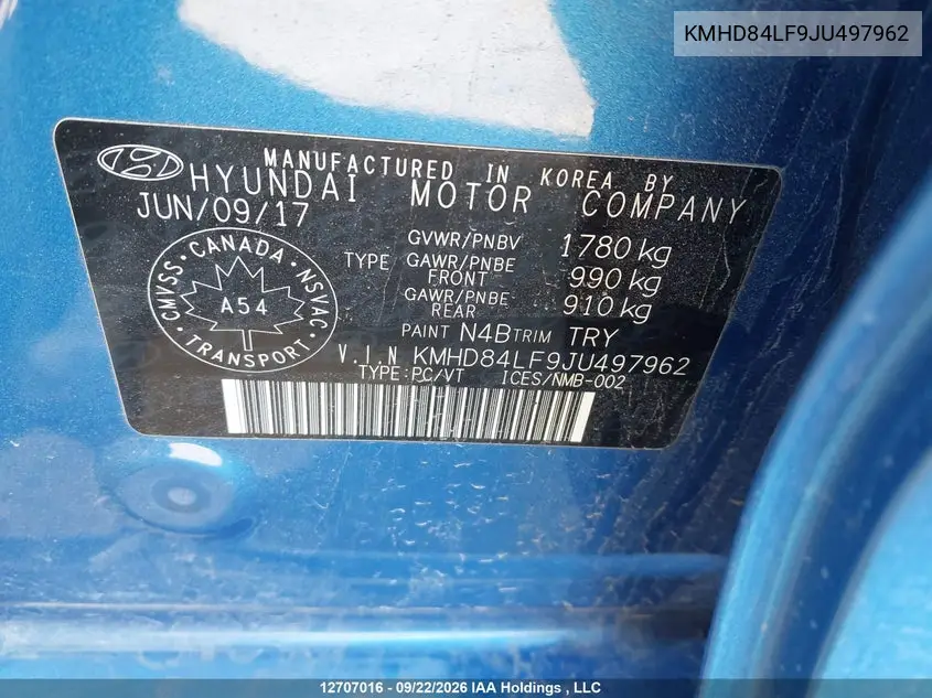 2018 HYUNDAI ELANTRA VIN KMHD84LF9JU497962 — фото 9