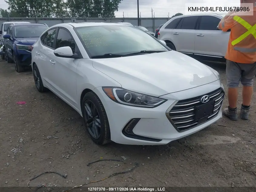 HYUNDAI ELANTRA 2018, VIN KMHD84LF8JU678986