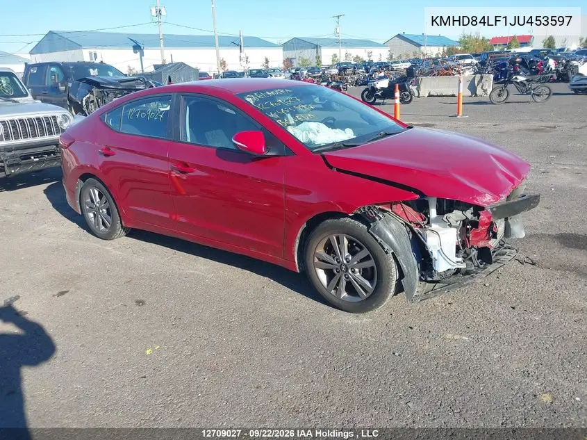 HYUNDAI ELANTRA 2018, VIN KMHD84LF1JU453597