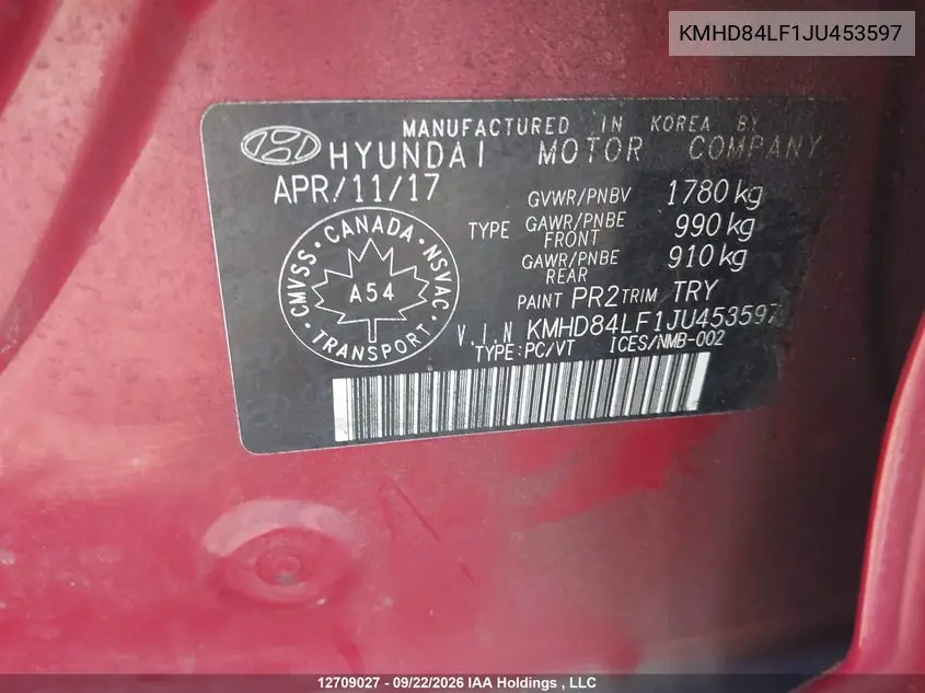 2018 HYUNDAI ELANTRA VIN KMHD84LF1JU453597 — фото 9