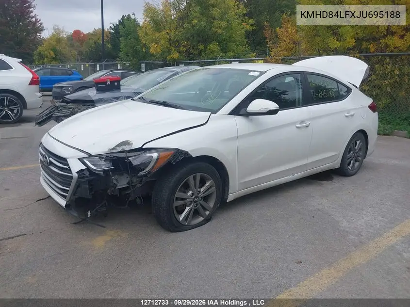 2018 HYUNDAI ELANTRA VIN KMHD84LFXJU695188 — фото 2