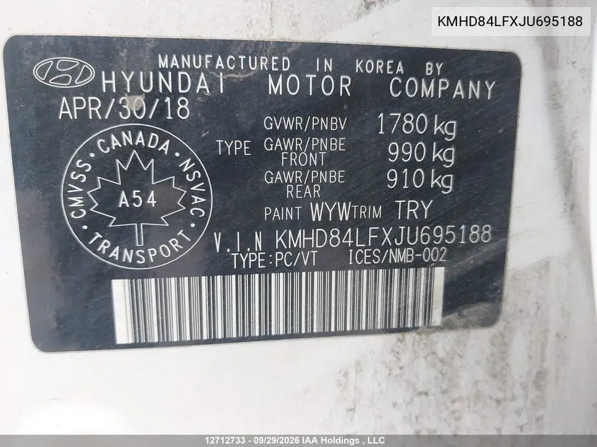2018 HYUNDAI ELANTRA VIN KMHD84LFXJU695188 — фото 9
