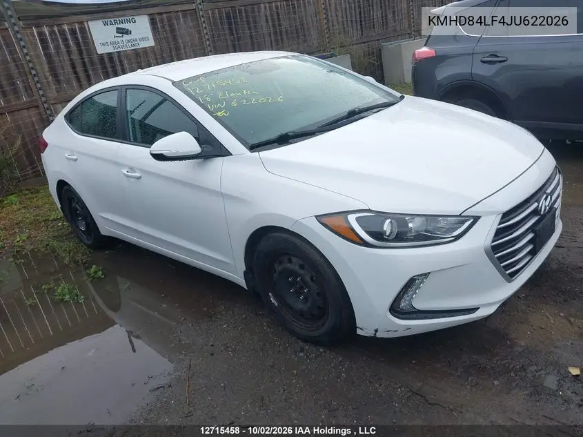 HYUNDAI ELANTRA 2018, VIN KMHD84LF4JU622026