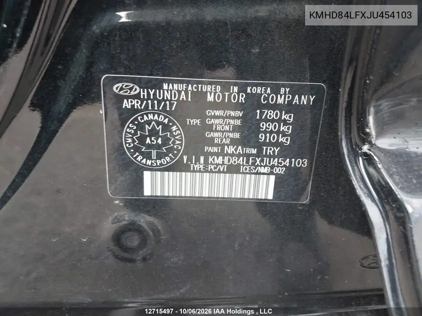2018 HYUNDAI ELANTRA VIN KMHD84LFXJU454103 — фото 18