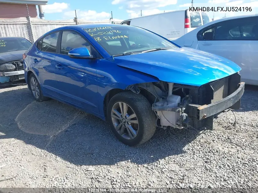 HYUNDAI ELANTRA 2018, VIN KMHD84LFXJU524196