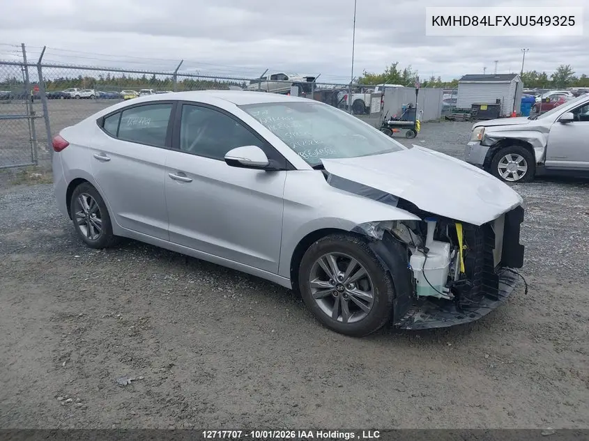 HYUNDAI ELANTRA 2018, VIN KMHD84LFXJU549325
