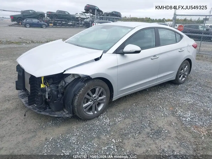 2018 HYUNDAI ELANTRA VIN KMHD84LFXJU549325 — фото 2