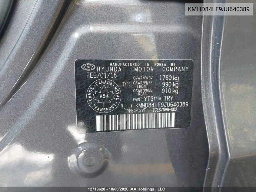2018 HYUNDAI ELANTRA VIN KMHD84LF9JU640389 — фото 18