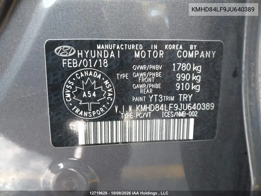 2018 HYUNDAI ELANTRA VIN KMHD84LF9JU640389 — фото 9